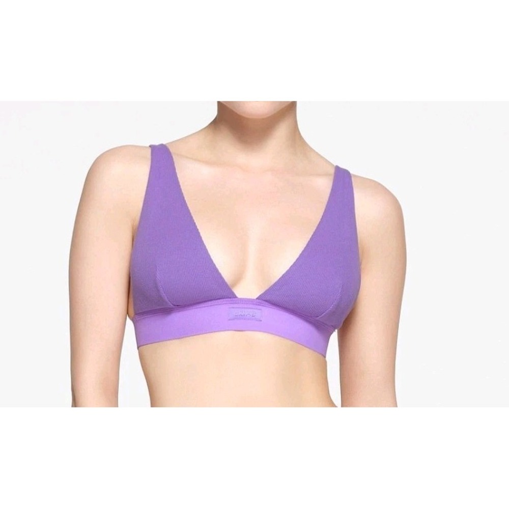 SKIMS Plunge Ribbed Cotton Blend Jersey Bralette Size 2X Ultra Violet NWT